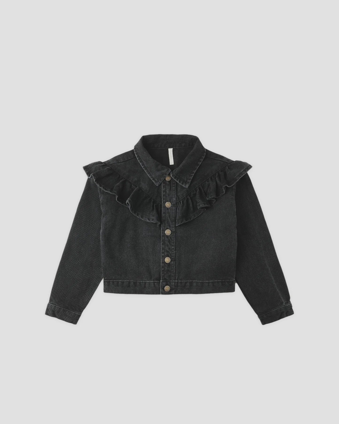 Ruffle Denim Jacket - Washed Black
