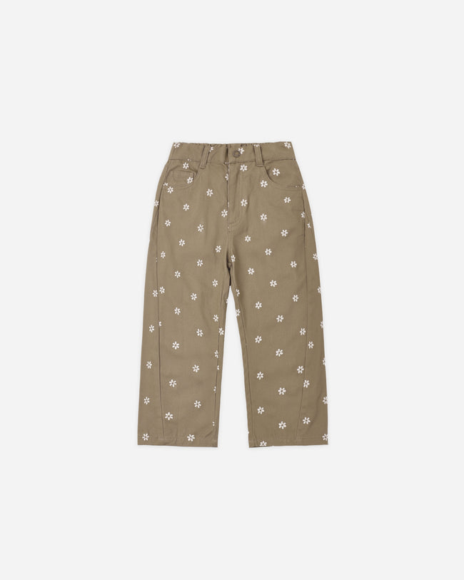 Barrel Pant- Embroidered Daisies