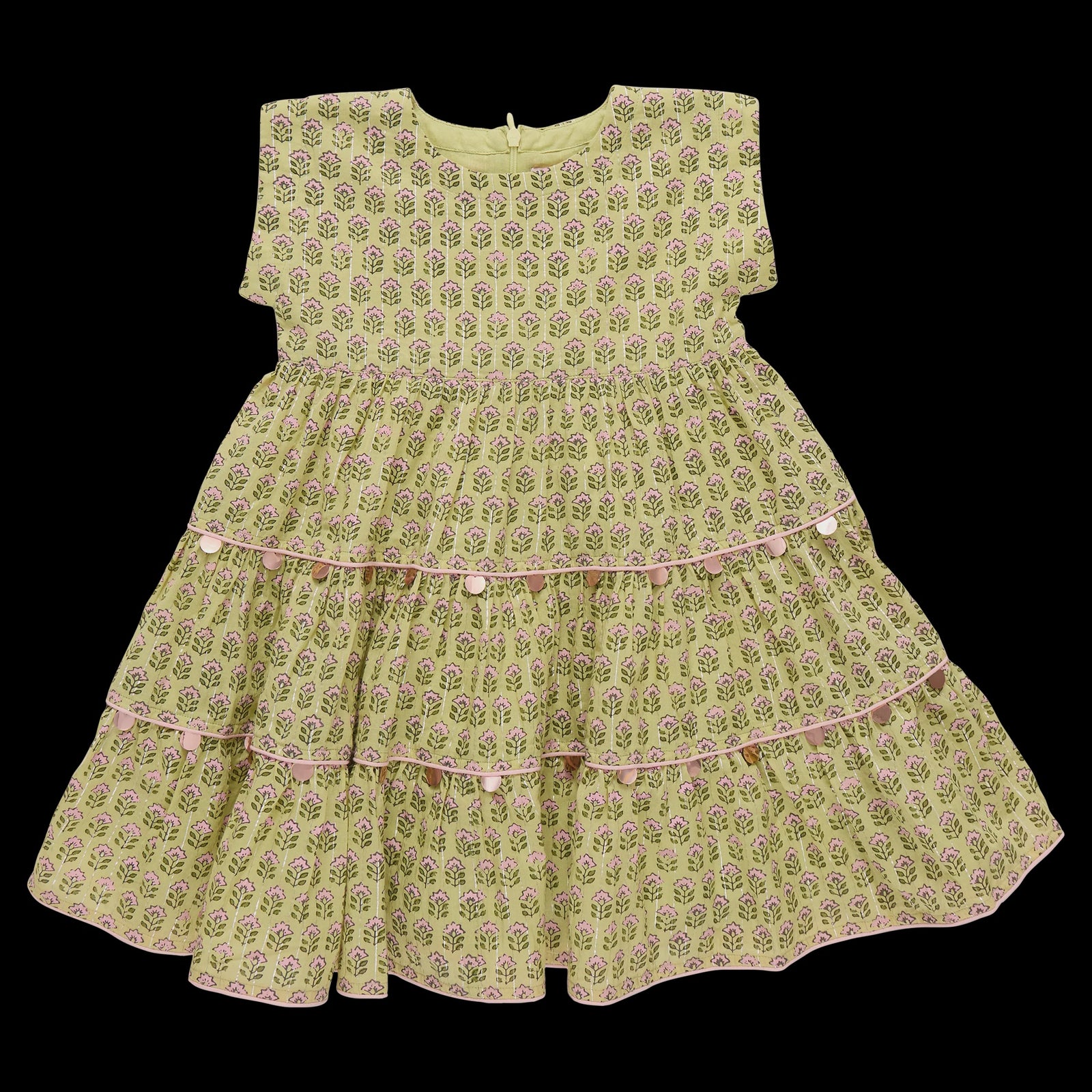 Peachy Dress- Green Prairie Block