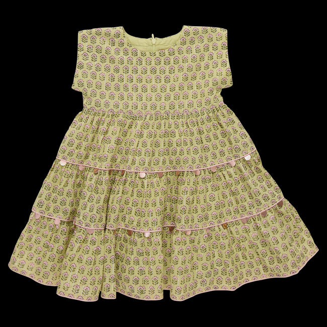Peachy Dress- Green Prairie Block