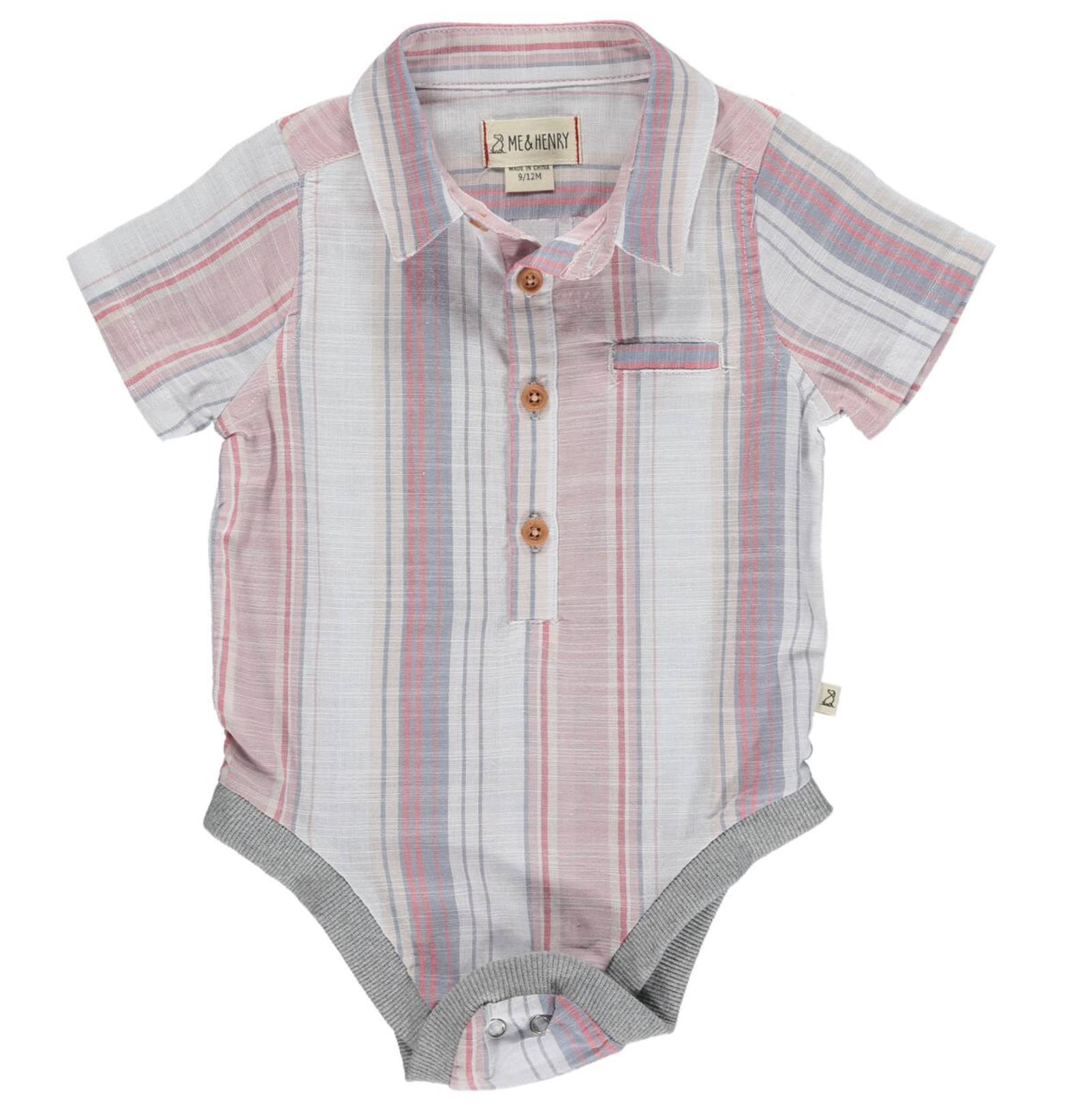 Pink / Cream Stripe Woven Onesie