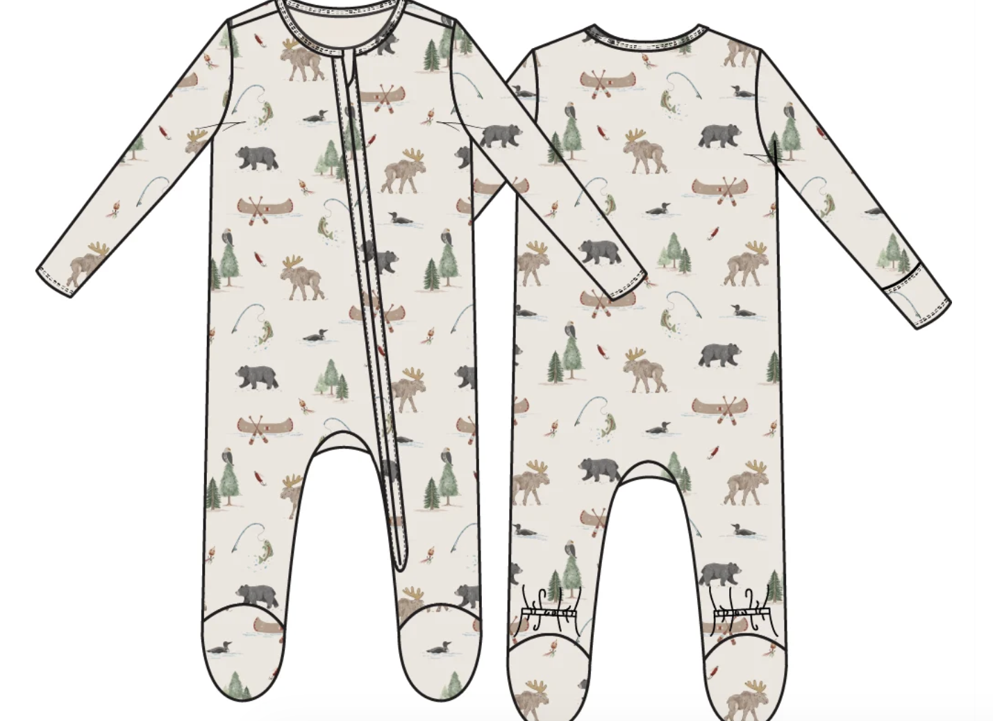 2 Way Zipper Footie- Northern Woodland Animals