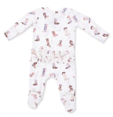 2 Way Ruffle Sleeve Zipper Footie-Pretty Bows