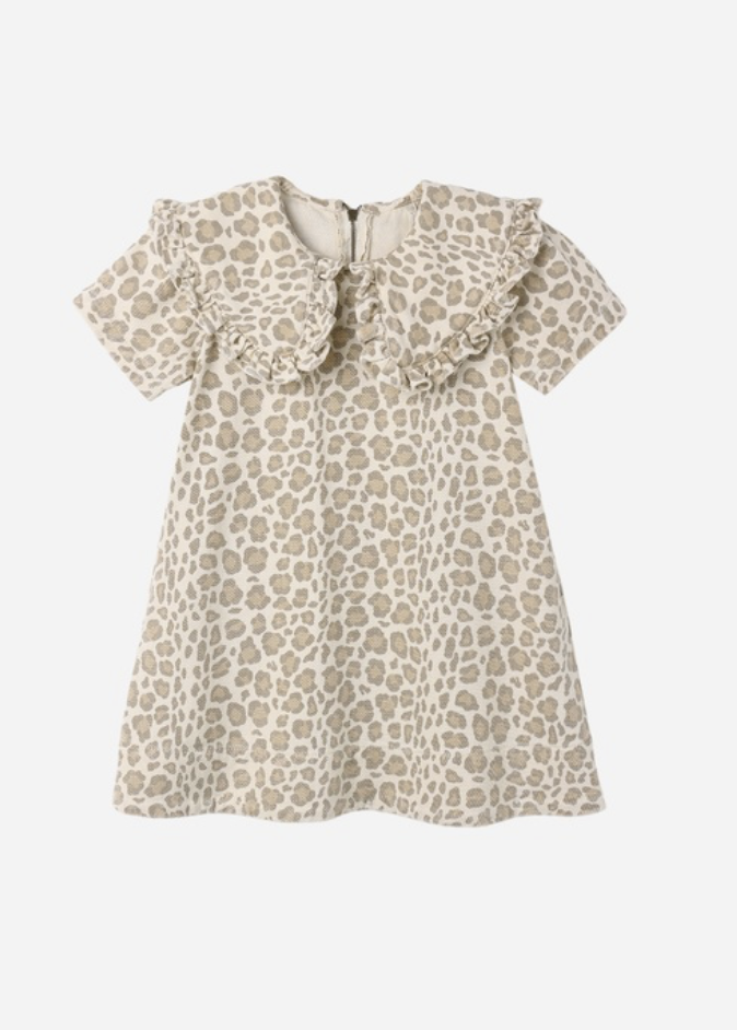 Collared Denim Mini Dress- Leopard