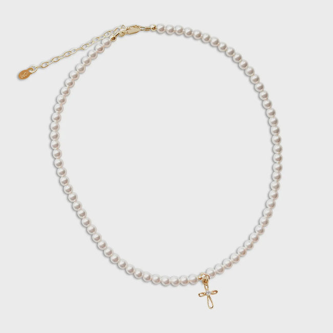 Jayde Pearl & 14K Gold Plated Cross Necklace