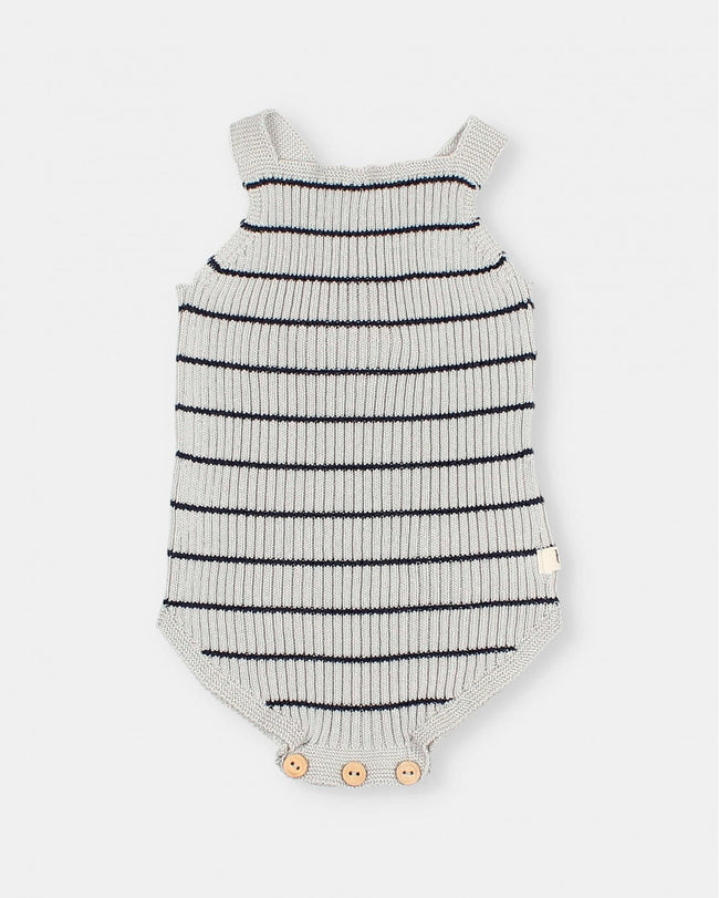 BB Rib Knit Romper Stripes - Sky Gray & Navy