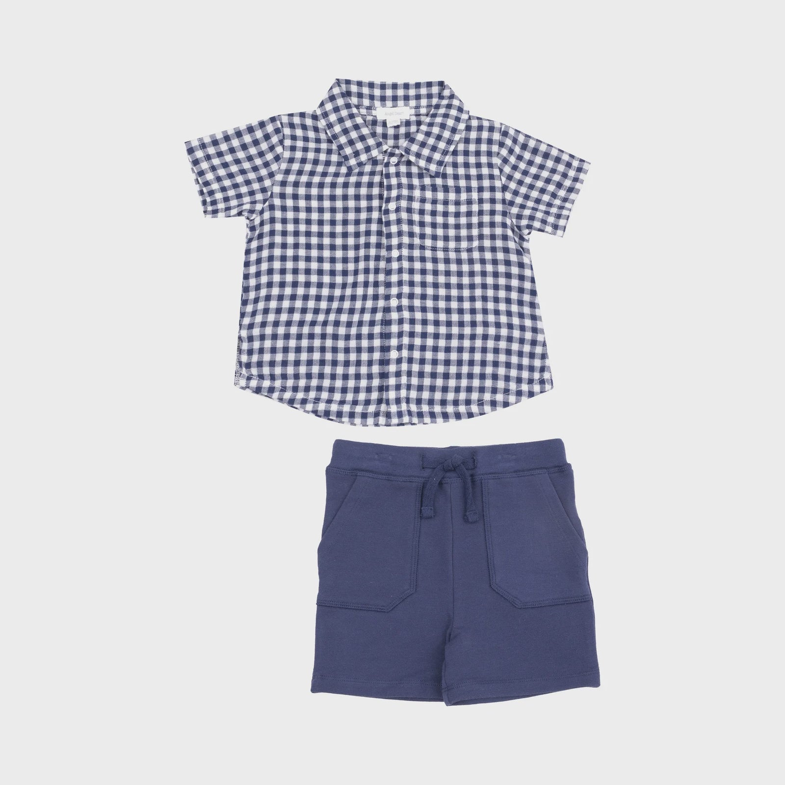 Navy Gingham Button Down Muslin Polo & Terry Short