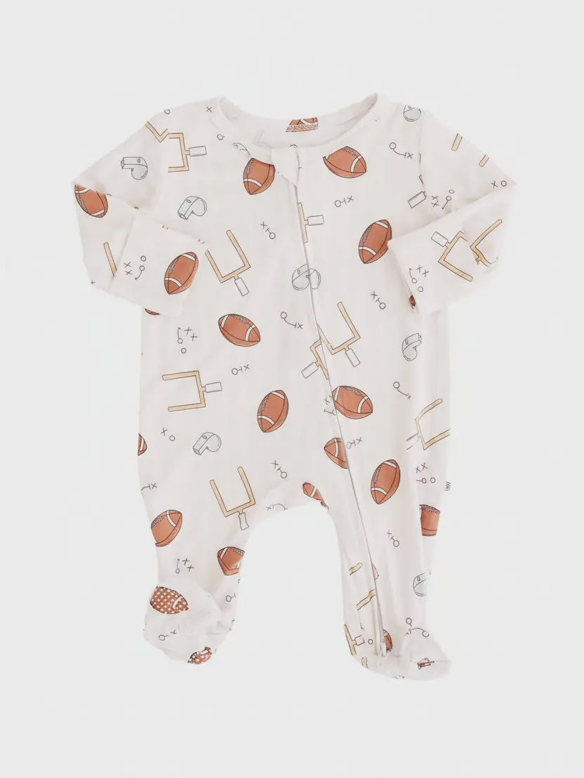 Tiny Touchdowns Zipper Footie -Neutral