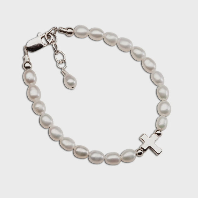 Amelia Sterling & Pearl Cross Bracelet