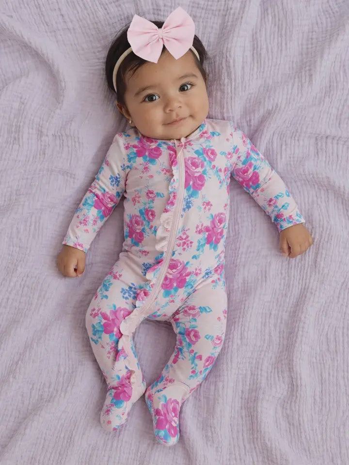 2-Way Zip Ruffle Footie- Garden Secrets