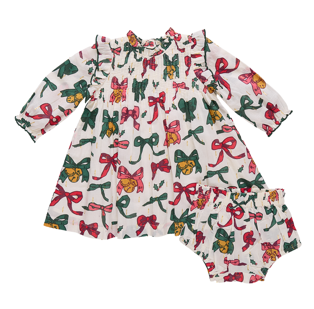Baby Girls Jaipur Dress Set - Christmas Bows & Bells