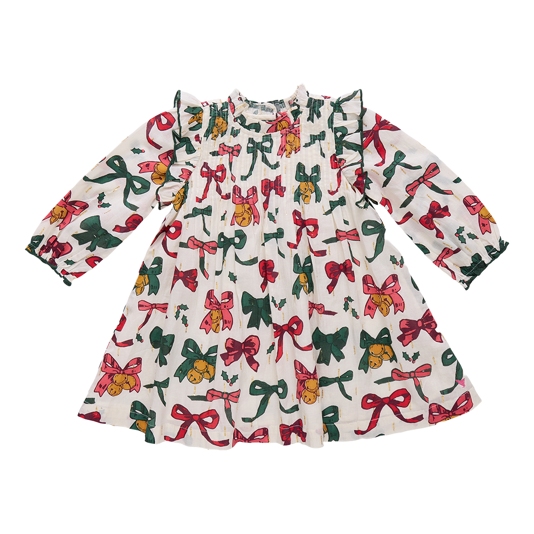 Girls Jaipur Dress - Christmas Bows & Bells