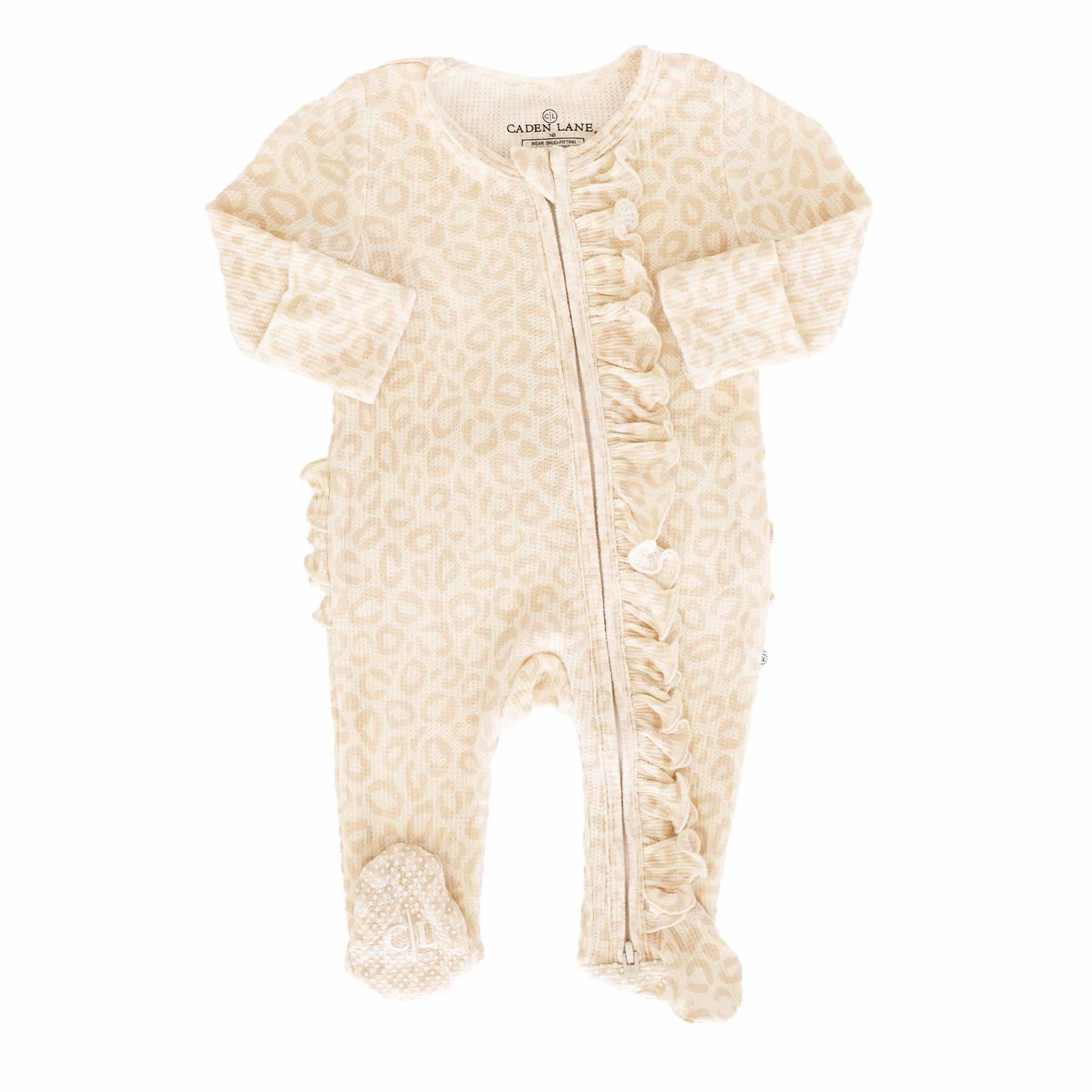 Bamboo Waffle Ruffle Zipper Footie- Leopard