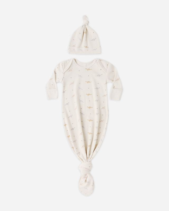 Knotted Baby Gown Set- Dinos