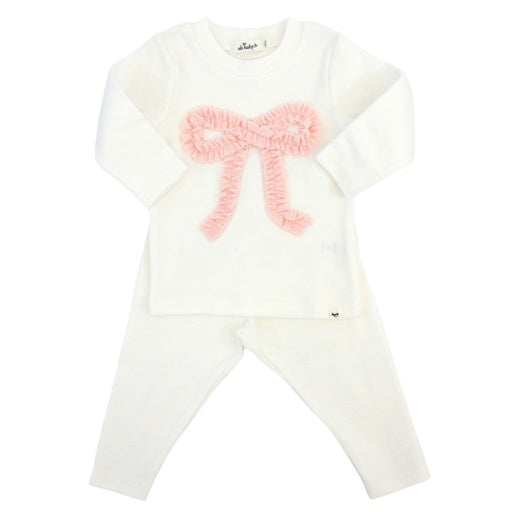 RUFFLE BOW TERRY APPLIQUE 2PC SET