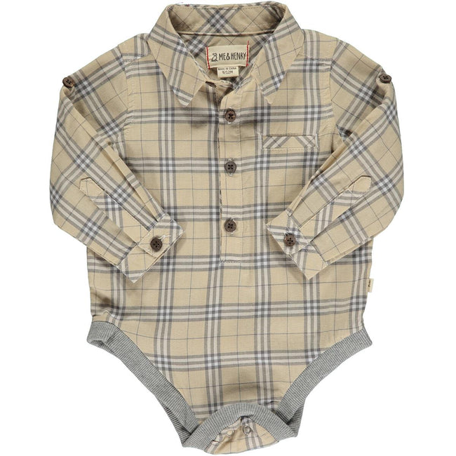 Jasper Woven Onesie - Tan Plaid