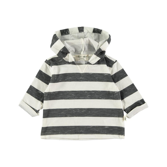 Hooded Shirt - Striped White & Grey