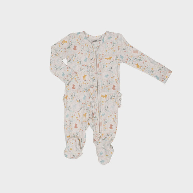 2 Way Ruffle Zipper Footie - Woodland Cameos
