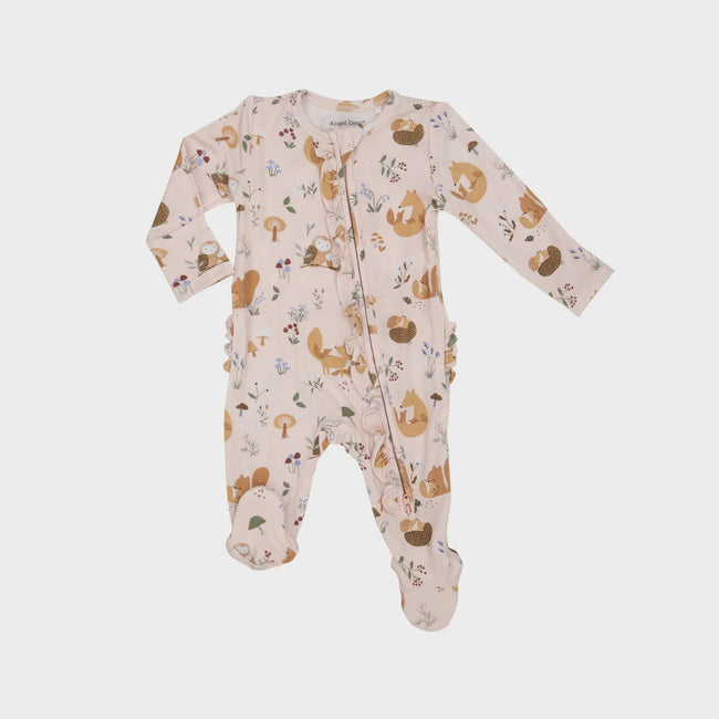 2 Way Ruffle Zipper Footie - Woodland Families
