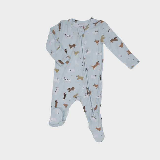 2-Way Zipper Footie - Doggies Blue