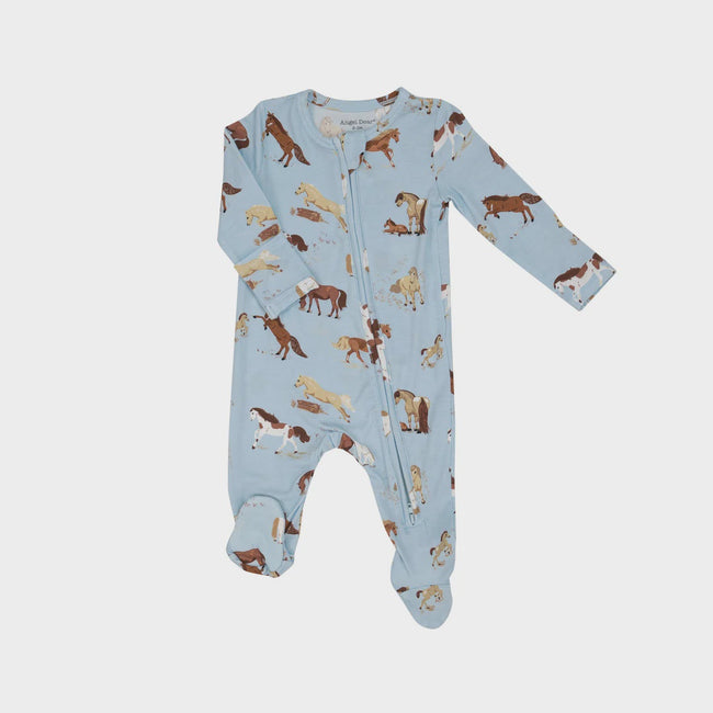 2-Way Zipper Footie - Horse Blue