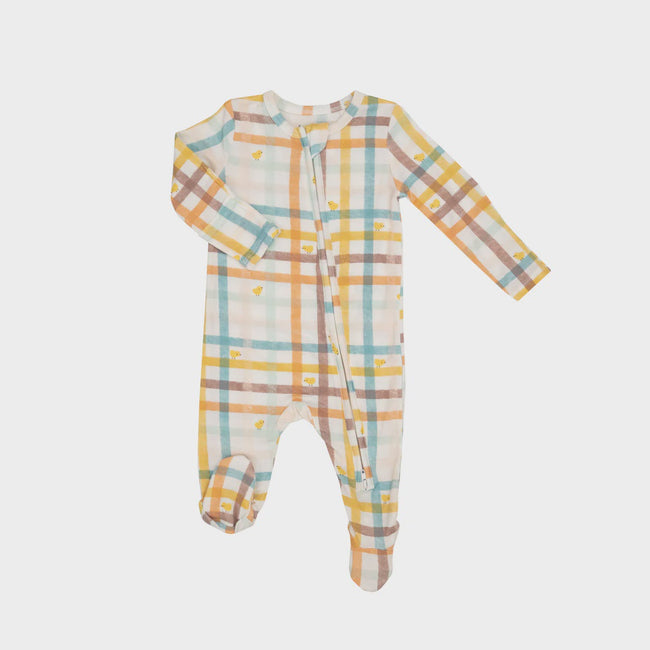 2-Way Zipper Footie - Plaid with Chicks