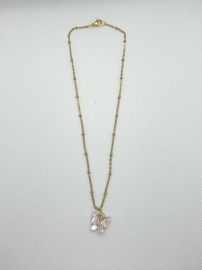 Butterfly Necklace - Light Pink