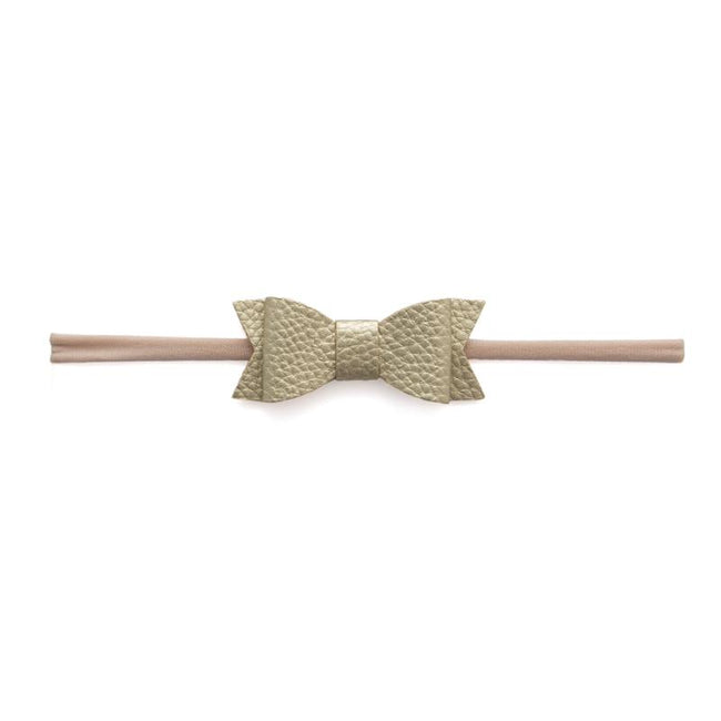 Leather Skinny Bow Headband - Metallic Gold