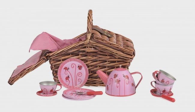 Ladybug Tin Tea Set in A Basket