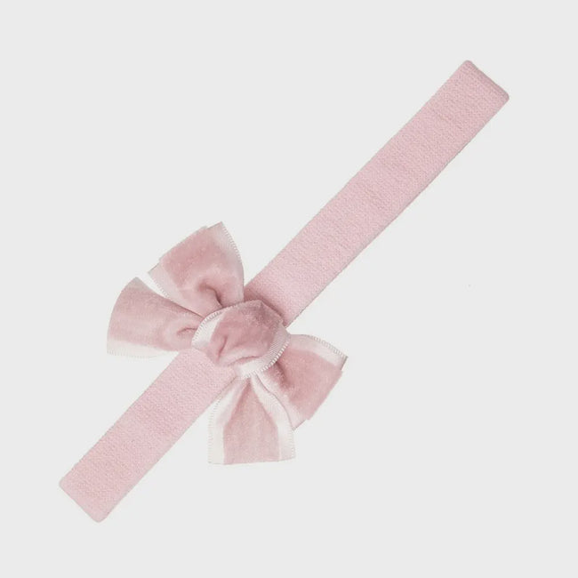 Baby Headband with Velvet and Satin Bow - Light Pink