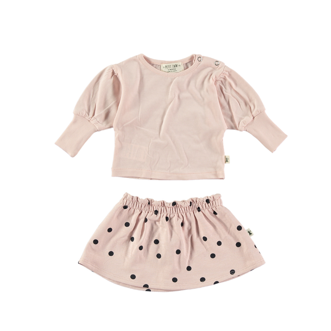 Bubble Sleeve Top & Polka Dot Skirt Set