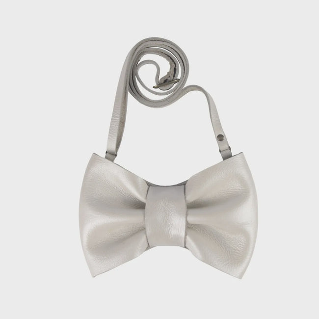 Viona Purse - Bow - Off White Metallic Leather
