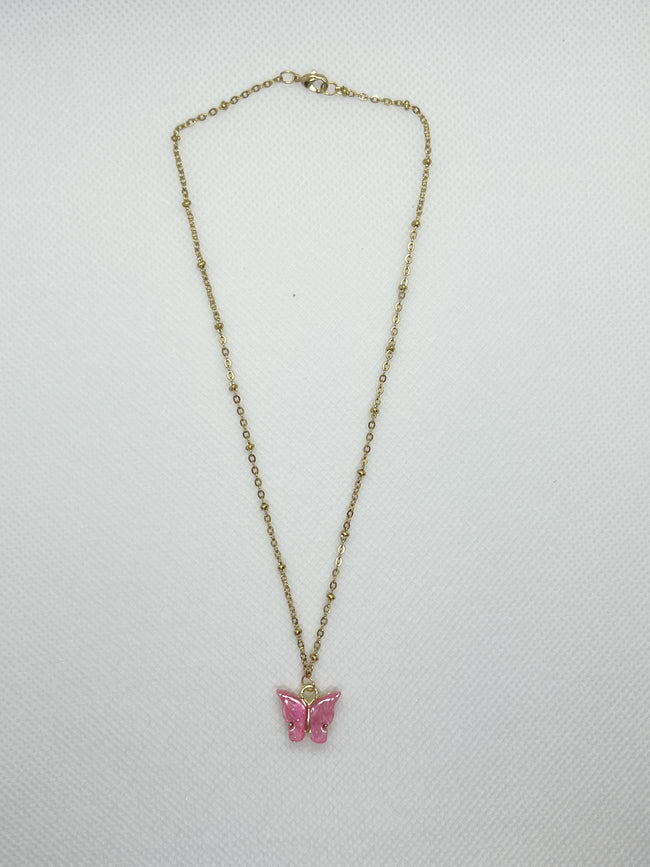 Butterfly Necklace - Dark Pink