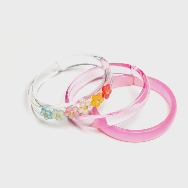 Pearl Colors Flowers Bangles - Set of 3
