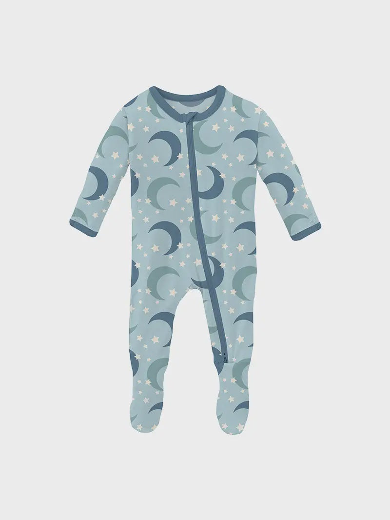 Print Footie with Zipper - Spring Sky Moon & Stars
