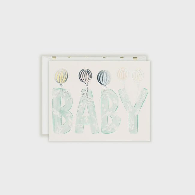 Baby with Silver Foil Letters Balloons Aqua Greeting Card