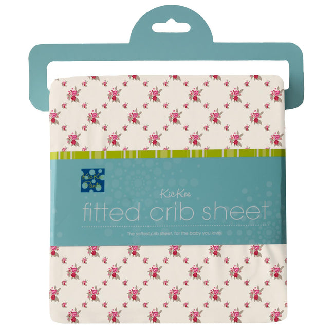 Print Fitted Crib Sheet - Natural Rose Trellis