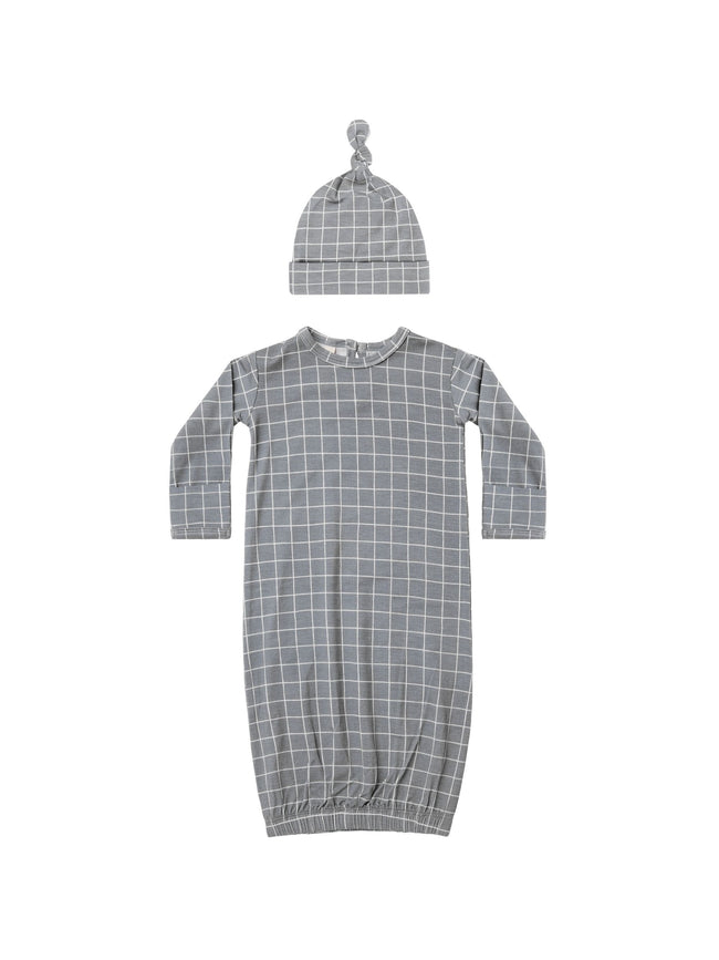 Bamboo Baby Gown & Hat Set - Grid
