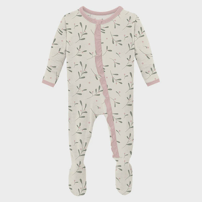 Muffin Ruffle Footie with Zipper - Natural Mistletoe