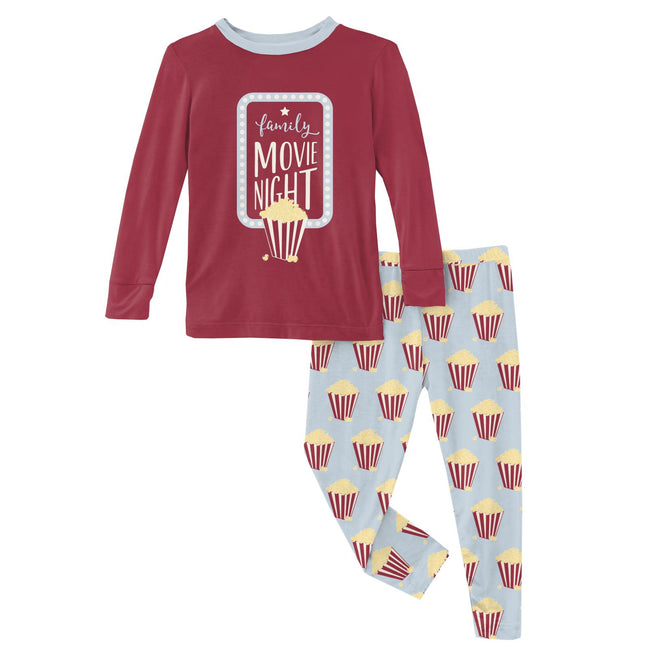 Long Sleeve Graphic Pajama Set - Illusion Blue Popcorn