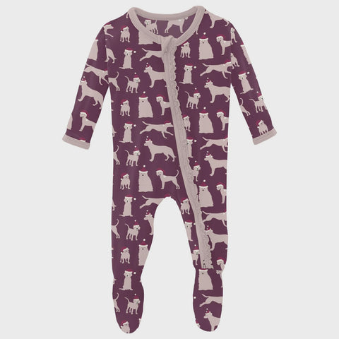 Print Footie with 2 Way Zipper - Cedar Santa Dogs