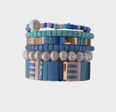 Pearly Blues Stack Bracelet Set