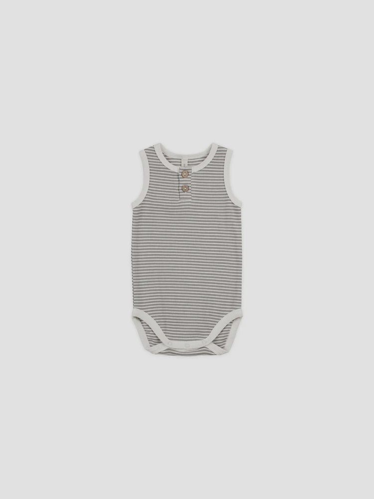 Henley Bodysuit || Grey Micro Stripe