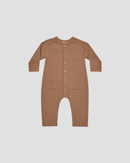 Pocketed Woven Jumpsuit - Cinnamon Grid