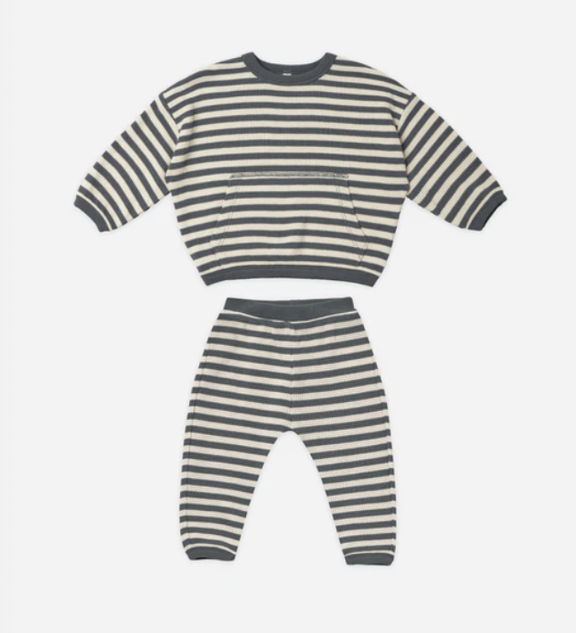 Waffle Sweater & Pant Set - Navy Stripe