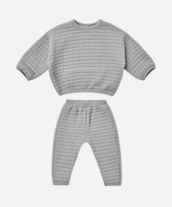 Quilted Sweater & Pant Set - Dusty Blue