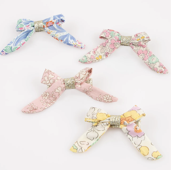 Floral Bow Hair Clips - Asst