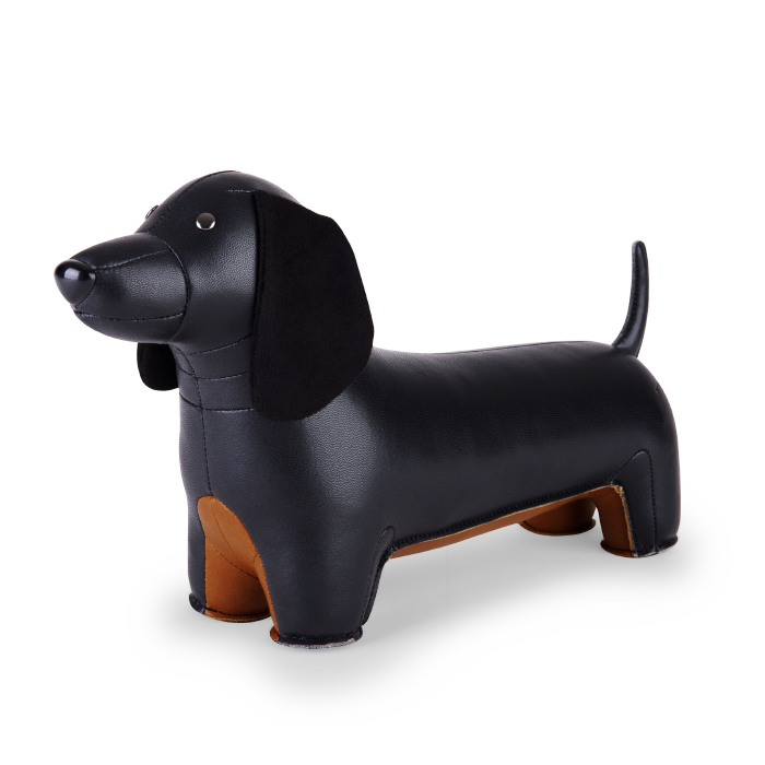 Dachshund Leather Bookend - Black