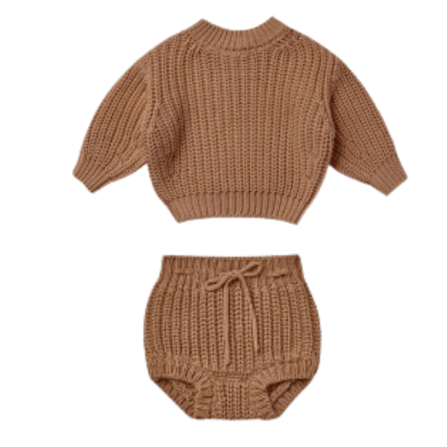 Chunky Knit Sweater & Bloomer Set - Cinnamon
