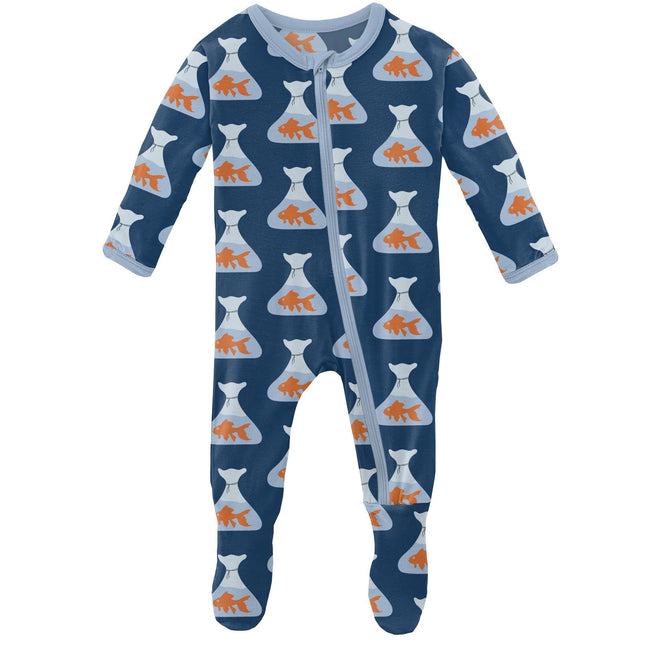 Print Footie with Zipper - Navy Goldfish Prize